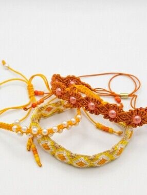 Handmade Yellow & Orange Beaded Women's Bracelet Set